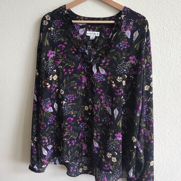 Ava & Viv navy floral boho blouse 1X - Picture 1 of 4